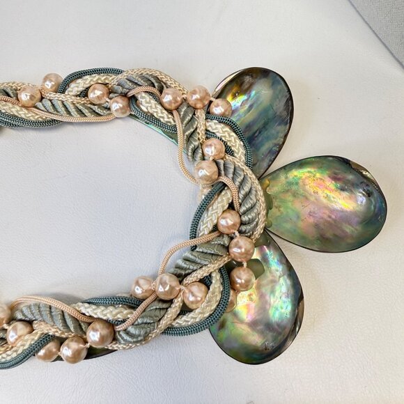 Abalone & Pearl‎ Corded Statement Necklace Natural Coastal Handmade Art to Wear - Picture 14 of 16